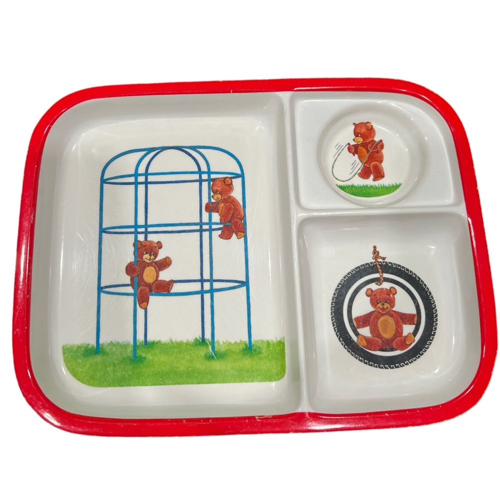 Vintage Melamine Bears On A Playground Divided Children Plate